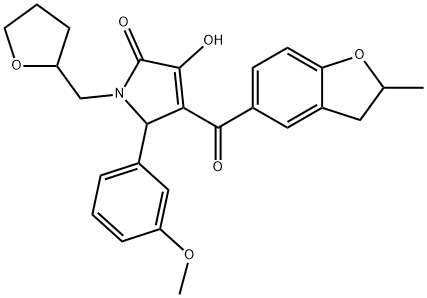 3-hydroxy-5-(3-methoxyphenyl)-4-[(2-methyl-2,3-dihydro-1-benzofuran-5-yl)carbonyl]-1-(tetrahydro-2-furanylmethyl)-1,5-dihydro-2H-pyrrol-2-one 结构式