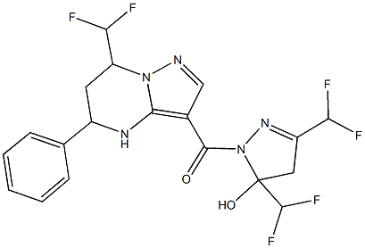 3,5-bis(difluoromethyl)-1-{[7-(difluoromethyl)-5-phenyl-4,5,6,7-tetrahydropyrazolo[1,5-a]pyrimidin-3-yl]carbonyl}-4,5-dihydro-1H-pyrazol-5-ol 结构式