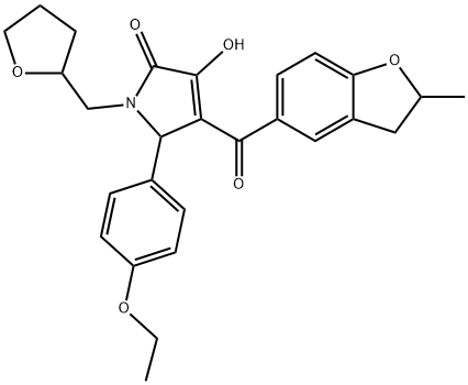 5-(4-ethoxyphenyl)-3-hydroxy-4-[(2-methyl-2,3-dihydro-1-benzofuran-5-yl)carbonyl]-1-(tetrahydro-2-furanylmethyl)-1,5-dihydro-2H-pyrrol-2-one 结构式
