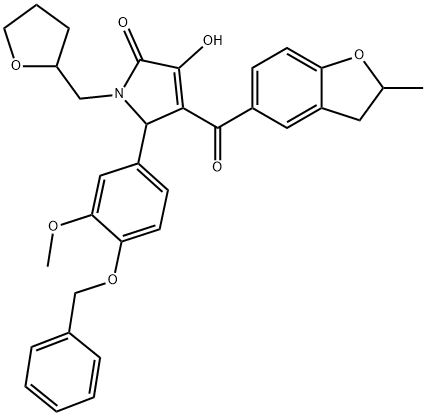 5-[4-(benzyloxy)-3-methoxyphenyl]-3-hydroxy-4-[(2-methyl-2,3-dihydro-1-benzofuran-5-yl)carbonyl]-1-(tetrahydro-2-furanylmethyl)-1,5-dihydro-2H-pyrrol-2-one 结构式