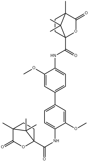 N-(3,3'-dimethoxy-4'-{[(4,7,7-trimethyl-3-oxo-2-oxabicyclo[2.2.1]hept-1-yl)carbonyl]amino}[1,1'-biphenyl]-4-yl)-4,7,7-trimethyl-3-oxo-2-oxabicyclo[2.2.1]heptane-1-carboxamide 结构式