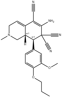 6-amino-8-(3-methoxy-4-propoxyphenyl)-2-methyl-2,3,8,8a-tetrahydroisoquinoline-5,7,7(1H)-tricarbonitrile 结构式