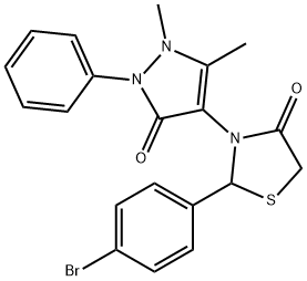 2-(4-bromophenyl)-3-(1,5-dimethyl-3-oxo-2-phenyl-2,3-dihydro-1H-pyrazol-4-yl)-1,3-thiazolidin-4-one 结构式