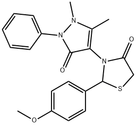 3-(1,5-dimethyl-3-oxo-2-phenyl-2,3-dihydro-1H-pyrazol-4-yl)-2-(4-methoxyphenyl)-1,3-thiazolidin-4-one 结构式