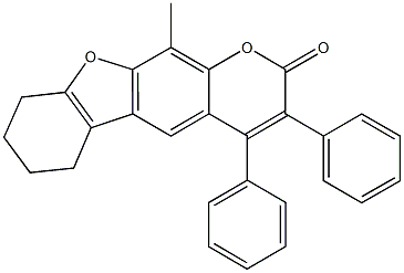 11-methyl-3,4-diphenyl-6,7,8,9-tetrahydro-2H-[1]benzofuro[3,2-g]chromen-2-one 结构式