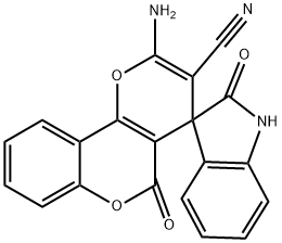 2-amino-1',3'dihydro-2',5-dioxospiro(4H,5H-pyrano[3,2-c]chromene-4,3'-[2'H]-indole)-3-carbonitrile 结构式