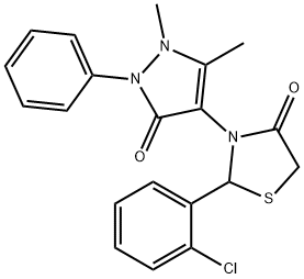 2-(2-chlorophenyl)-3-(1,5-dimethyl-3-oxo-2-phenyl-2,3-dihydro-1H-pyrazol-4-yl)-1,3-thiazolidin-4-one 结构式