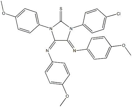 1-(4-chlorophenyl)-3-(4-methoxyphenyl)-4,5-bis[(4-methoxyphenyl)imino]imidazolidine-2-thione 结构式