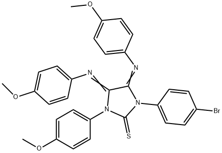 1-(4-bromophenyl)-3-(4-methoxyphenyl)-4,5-bis[(4-methoxyphenyl)imino]imidazolidine-2-thione 结构式