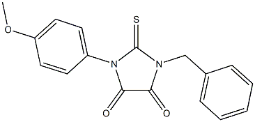 1-benzyl-3-(4-methoxyphenyl)-2-thioxoimidazolidine-4,5-dione 结构式