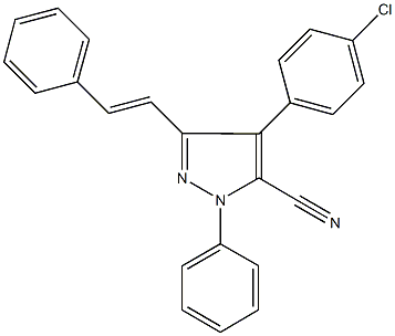 4-(4-chlorophenyl)-1-phenyl-3-(2-phenylvinyl)-1H-pyrazole-5-carbonitrile 结构式