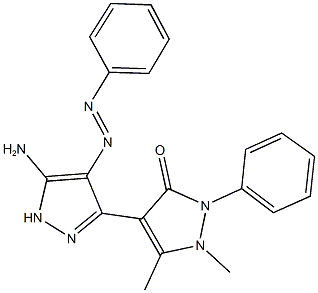 1',5'-dimethyl-2'-phenyl-4-(phenyldiazenyl)-2',3'-dihydro-3'-oxo-3,4'-bi[1H-pyrazole]-5-amine 结构式