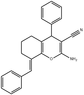 2-amino-8-benzylidene-4-phenyl-5,6,7,8-tetrahydro-4H-chromene-3-carbonitrile 结构式