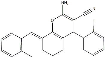 2-amino-8-(2-methylbenzylidene)-4-(2-methylphenyl)-5,6,7,8-tetrahydro-4H-chromene-3-carbonitrile 结构式