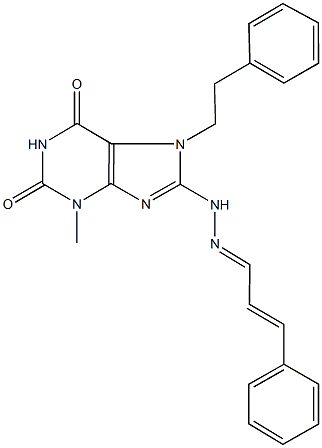 3-phenylacrylaldehyde [3-methyl-2,6-dioxo-7-(2-phenylethyl)-2,3,6,7-tetrahydro-1H-purin-8-yl]hydrazone 结构式