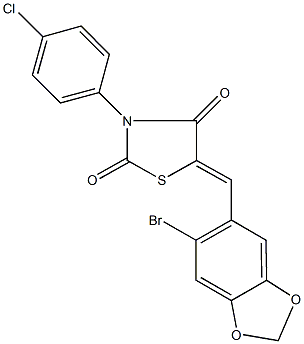 5-[(6-bromo-1,3-benzodioxol-5-yl)methylene]-3-(4-chlorophenyl)-1,3-thiazolidine-2,4-dione 结构式