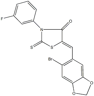 5-[(6-bromo-1,3-benzodioxol-5-yl)methylene]-3-(3-fluorophenyl)-2-thioxo-1,3-thiazolidin-4-one 结构式