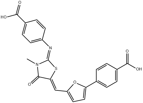 4-[5-({2-[(4-carboxyphenyl)imino]-3-methyl-4-oxo-1,3-thiazolidin-5-ylidene}methyl)-2-furyl]benzoic acid 结构式