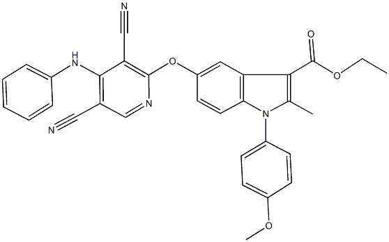 ethyl 5-[(4-anilino-3,5-dicyanopyridin-2-yl)oxy]-1-(4-methoxyphenyl)-2-methyl-1H-indole-3-carboxylate 结构式