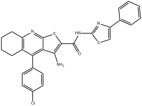 3-amino-4-(4-chlorophenyl)-N-(4-phenyl-1,3-thiazol-2-yl)-5,6,7,8-tetrahydrothieno[2,3-b]quinoline-2-carboxamide 结构式