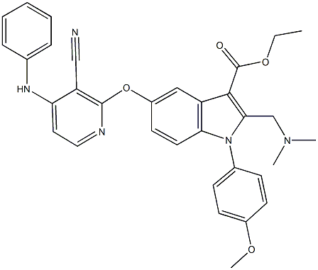 ethyl 5-[(4-anilino-3-cyanopyridin-2-yl)oxy]-2-[(dimethylamino)methyl]-1-(4-methoxyphenyl)-1H-indole-3-carboxylate 结构式