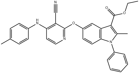 ethyl 5-{[3-cyano-4-(4-toluidino)-2-pyridinyl]oxy}-2-methyl-1-phenyl-1H-indole-3-carboxylate 结构式