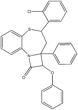 4-(2-chlorophenyl)-2-phenoxy-2a-phenyl-2,2a,3,4-tetrahydro-1H-azeto[2,1-d][1,5]benzothiazepin-1-one 结构式