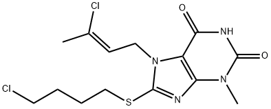 7-(3-chloro-2-butenyl)-8-[(4-chlorobutyl)sulfanyl]-3-methyl-3,7-dihydro-1H-purine-2,6-dione 结构式