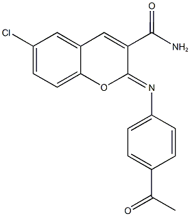 2-[(4-acetylphenyl)imino]-6-chloro-2H-chromene-3-carboxamide 结构式