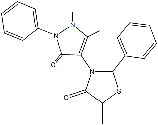 3-(1,5-dimethyl-3-oxo-2-phenyl-2,3-dihydro-1H-pyrazol-4-yl)-5-methyl-2-phenyl-1,3-thiazolidin-4-one 结构式
