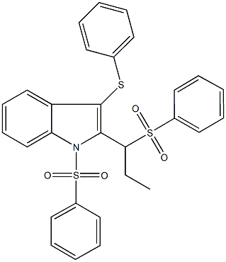 phenyl 1-[3-(phenylsulfanyl)-1-(phenylsulfonyl)-1H-indol-2-yl]propyl sulfone 结构式