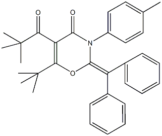 6-tert-butyl-5-(2,2-dimethylpropanoyl)-2-(diphenylmethylene)-3-(4-methylphenyl)-2,3-dihydro-4H-1,3-oxazin-4-one 结构式