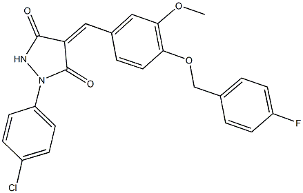 1-(4-chlorophenyl)-4-{4-[(4-fluorobenzyl)oxy]-3-methoxybenzylidene}-3,5-pyrazolidinedione 结构式
