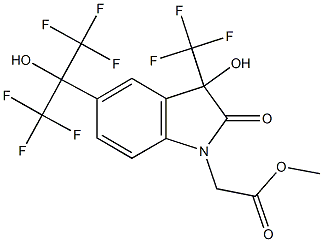 methyl [3-hydroxy-2-oxo-5-[2,2,2-trifluoro-1-hydroxy-1-(trifluoromethyl)ethyl]-3-(trifluoromethyl)-2,3-dihydro-1H-indol-1-yl]acetate 结构式