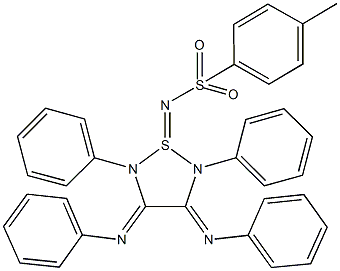 N-[2,5-diphenyl-3,4-bis(phenylimino)-1lambda~4~,2,5-thiadiazolidin-1-ylidene]-4-methylbenzenesulfonamide 结构式