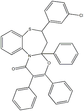6-(3-chlorophenyl)-2,3,4a-triphenyl-5,6-dihydro-1H,4aH-[1,3]oxazino[2,3-d][1,5]benzothiazepin-1-one 结构式