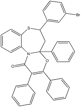 6-(3-bromophenyl)-2,3,4a-triphenyl-5,6-dihydro-1H,4aH-[1,3]oxazino[2,3-d][1,5]benzothiazepin-1-one 结构式