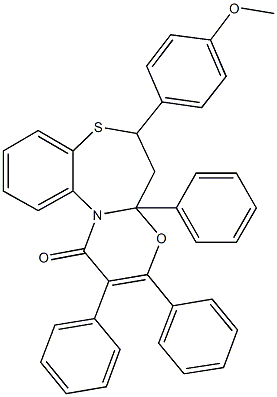 6-(4-methoxyphenyl)-2,3,4a-triphenyl-5,6-dihydro-1H,4aH-[1,3]oxazino[2,3-d][1,5]benzothiazepin-1-one 结构式