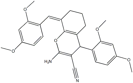 2-amino-8-(2,4-dimethoxybenzylidene)-4-(2,4-dimethoxyphenyl)-5,6,7,8-tetrahydro-4H-chromene-3-carbonitrile 结构式