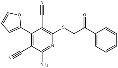 2-amino-4-(2-furyl)-6-[(2-oxo-2-phenylethyl)sulfanyl]pyridine-3,5-dicarbonitrile 结构式