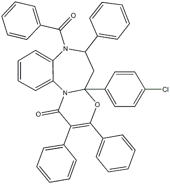 7-benzoyl-4a-(4-chlorophenyl)-2,3,6-triphenyl-4a,5,6,7-tetrahydro-1H-[1,3]oxazino[3,2-a][1,5]benzodiazepin-1-one 结构式