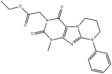 ethyl (1-methyl-2,4-dioxo-9-phenyl-1,4,6,7,8,9-hexahydropyrimido[2,1-f]purin-3(2H)-yl)acetate 结构式