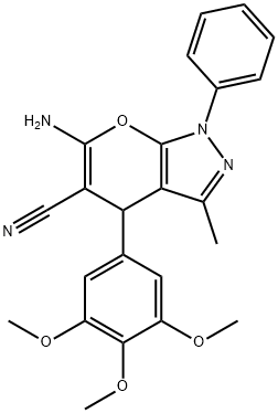 6-amino-3-methyl-1-phenyl-4-(3,4,5-trimethoxyphenyl)-1,4-dihydropyrano[2,3-c]pyrazole-5-carbonitrile 结构式