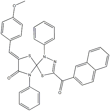 7-(4-methoxybenzylidene)-3-(2-naphthoyl)-1,9-diphenyl-4,6-dithia-1,2,9-triazaspiro[4.4]non-2-en-8-one 结构式