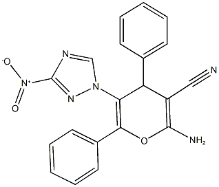 2-amino-5-{3-nitro-1H-1,2,4-triazol-1-yl}-4,6-diphenyl-4H-pyran-3-carbonitrile 结构式