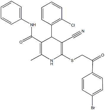 6-{[2-(4-bromophenyl)-2-oxoethyl]sulfanyl}-4-(2-chlorophenyl)-5-cyano-2-methyl-N-phenyl-1,4-dihydro-3-pyridinecarboxamide 结构式