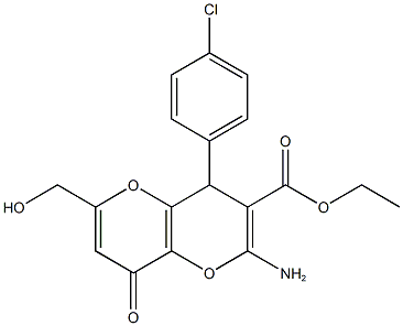 2-氨基-4-(4-氯苯基)-6-(羟甲基)-8-氧代-4,8-二氢吡喃[3,2-B]吡喃-3-羧酸乙酯 结构式