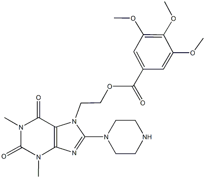 2-[1,3-dimethyl-2,6-dioxo-8-(1-piperazinyl)-1,2,3,6-tetrahydro-7H-purin-7-yl]ethyl 3,4,5-trimethoxybenzoate 结构式