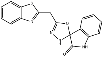 2-(2-oxo-1,3,4',5'-tetrahydrospiro[2H-indole-3,5'-[1,3,4]-oxadiazole]-2'-ylmethyl)-1,3-benzothiazole 结构式