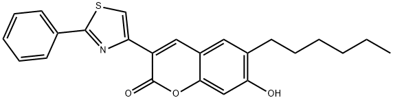 6-hexyl-7-hydroxy-3-(2-phenyl-1,3-thiazol-4-yl)-2H-chromen-2-one 结构式
